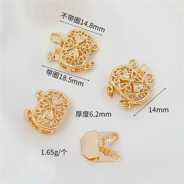 2 connecteurs à Double boucle pour fermoir Floral creux, connecteur de fermoirs pour collier et Bracelet, 14K GF