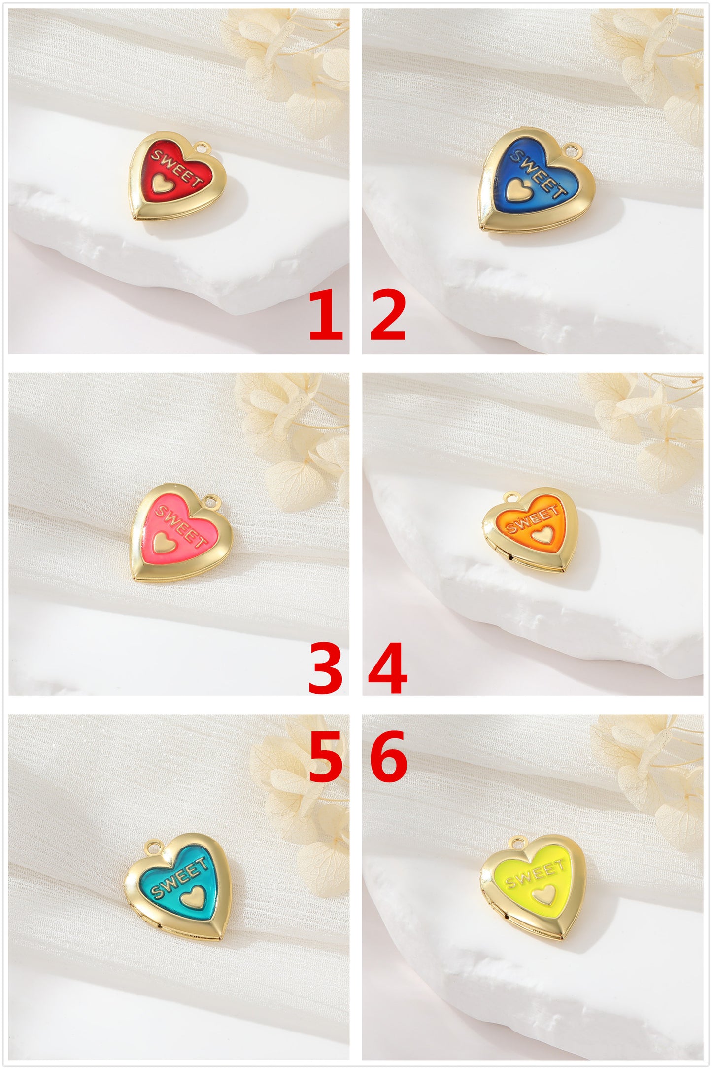 Pendentif à breloque médaillon photo 2 cœurs émail époxy 14K GF
