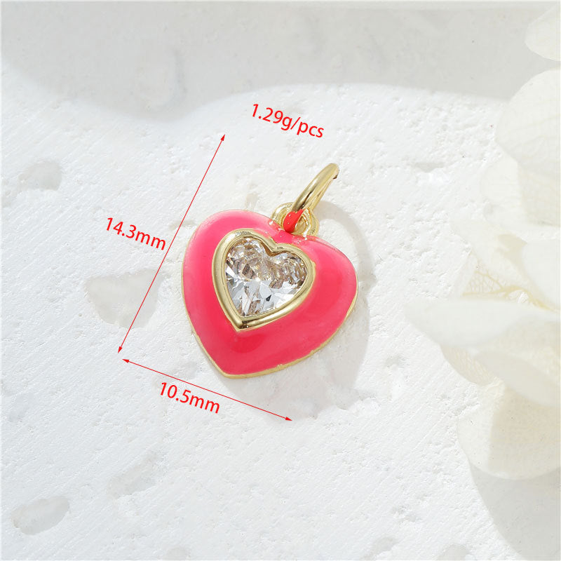 Pendentif à breloque 2 cœurs en émail époxy 14K GF strass embelli