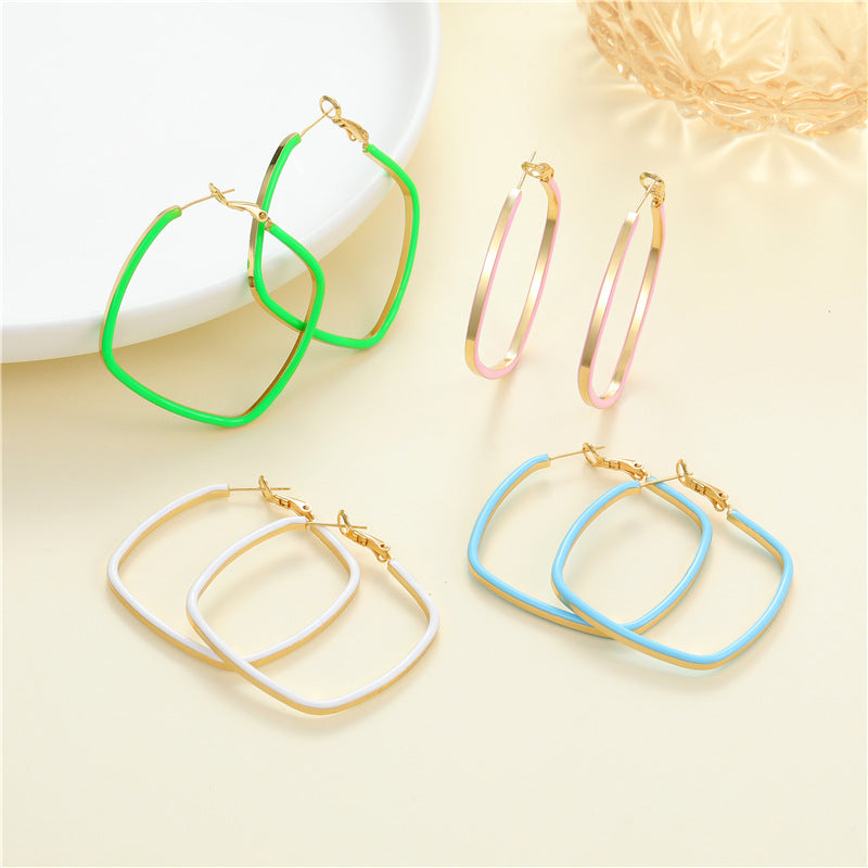 4 Square Circle Hoop Earrings Enamel Epoxy 14K GF Earing