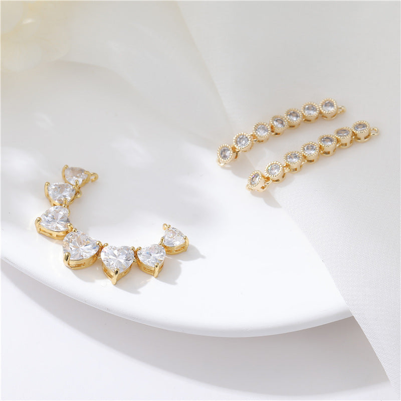 2 chaînes à griffes à double boucle, connecteur à maillons ronds en forme de cœur, strass embelli 14K GF