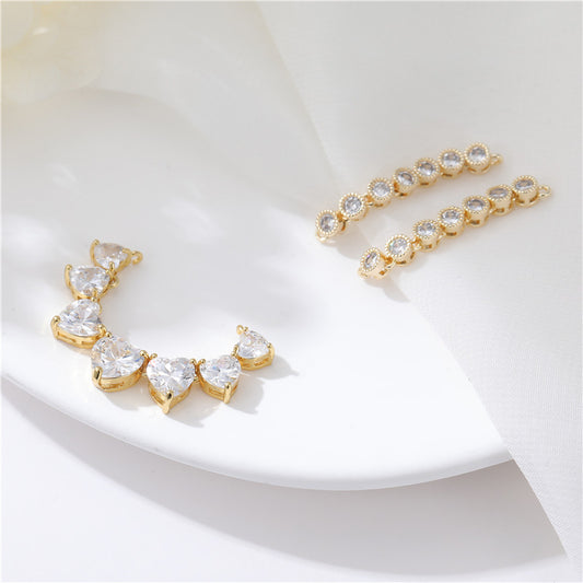 2 chaînes à griffes à double boucle, connecteur à maillons ronds en forme de cœur, strass embelli 14K GF