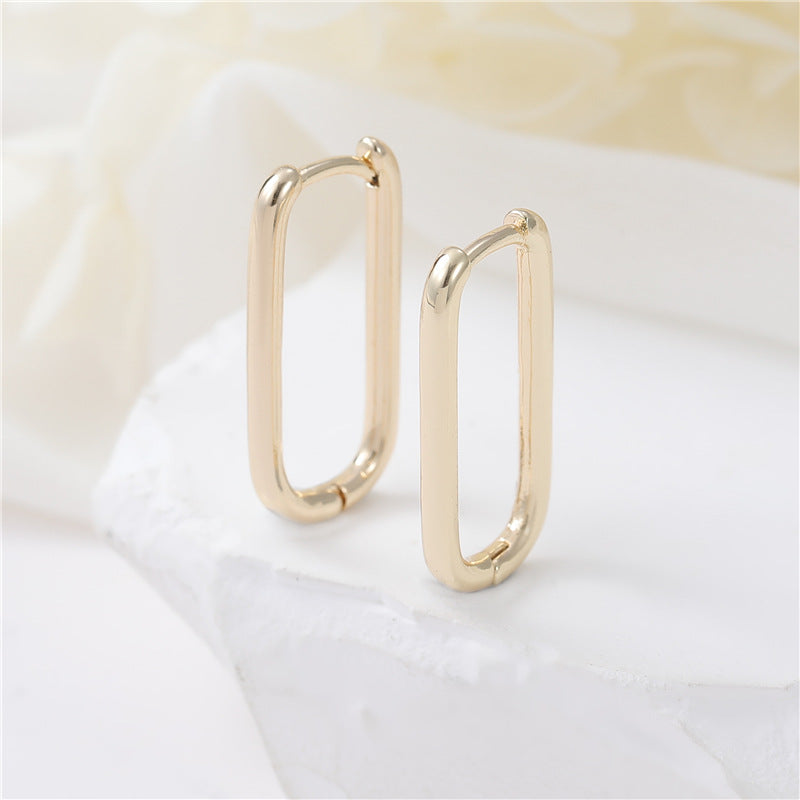 4 boucles d'oreilles créoles rondes rectangulaires brillantes 14K GF Earing