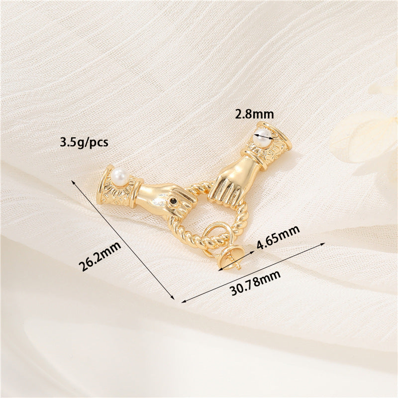 2 Hand Heart Round Circle D Infinity Clasp 14K GF Rhinestone Embellished Clasps Connector