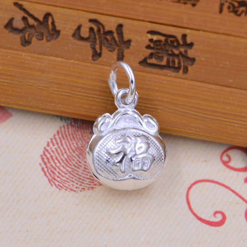 Sterling Silver Tiny Fu Longevity Lock Charm Pendant S925 Finding