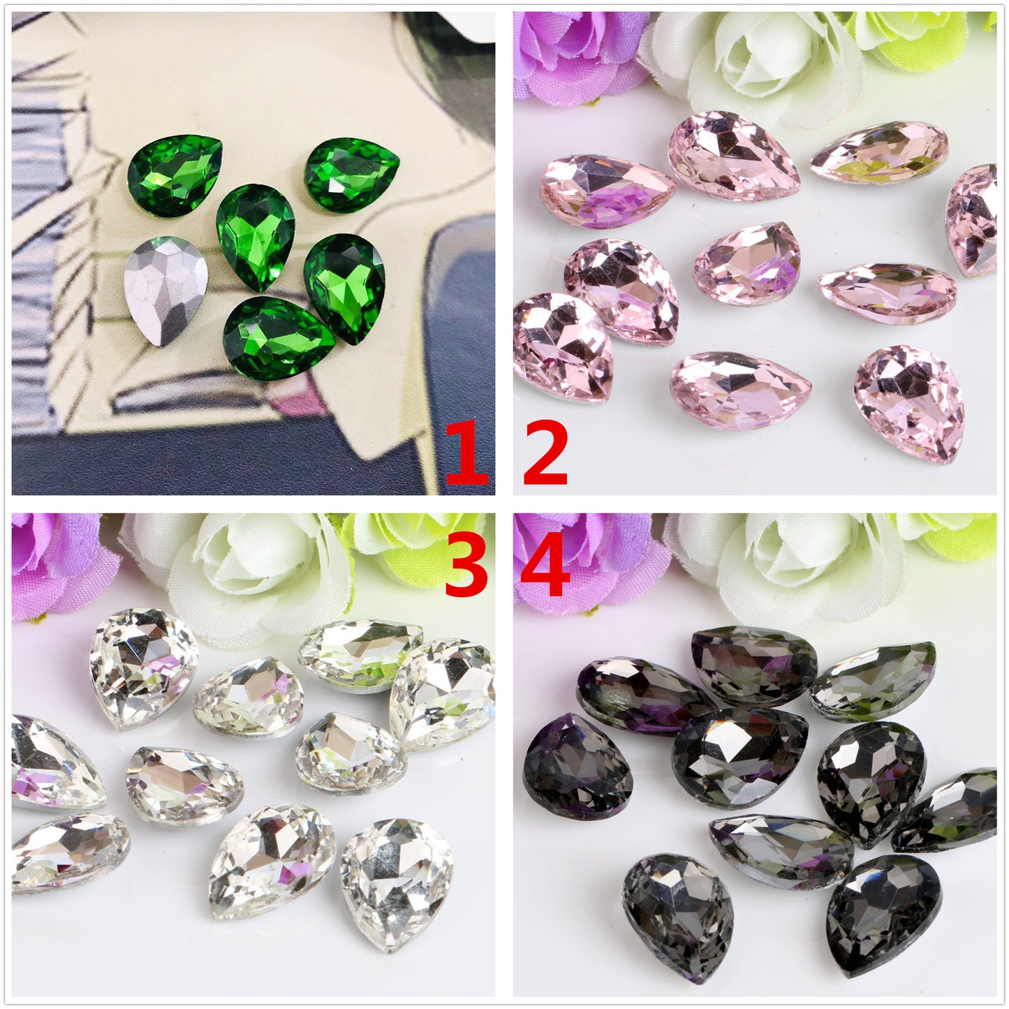 Bulk 100 Faceted Waterdrop Pointed Culet Clear Rhinestone Glass Jewelry Finding 6x8mm 8x13mm 7x10mm 10x14mm 13x18mm 18x25mm 20x30mm