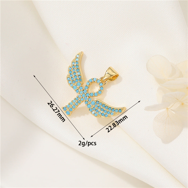 Angel Cross Charm Pendant Rhinestone Embellished 14K GF