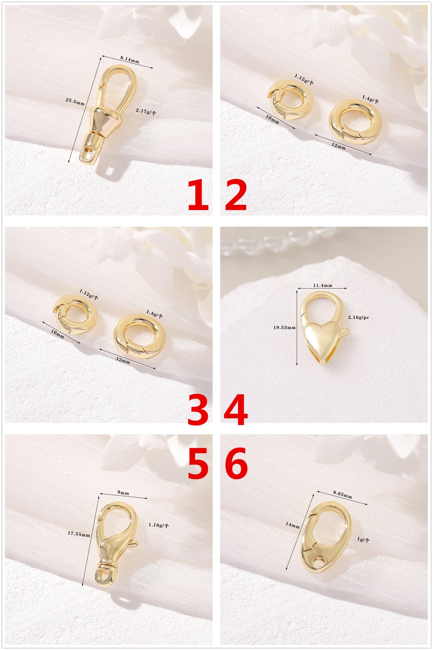 2 fermoirs à homard coeur rond 14K GF connecteur de fermoirs à boucle à ressort