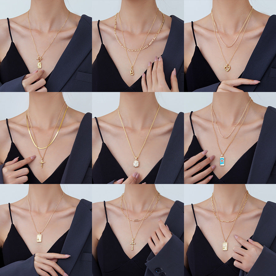 2 Blumen Kreuz Herz Rechteck Tarot Karte Charm Kabel Schlange Singapur Kette Halskette Strass verziert 14K GF Choker