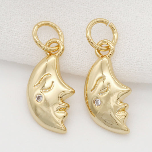 Pendentif à breloque 2 lunes orné de strass 14K GF