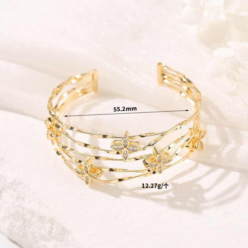 2 offener, kreisförmiger, floraler Schlangen-Armreif mit Strassverzierung aus 14-karätigem GF-Armband