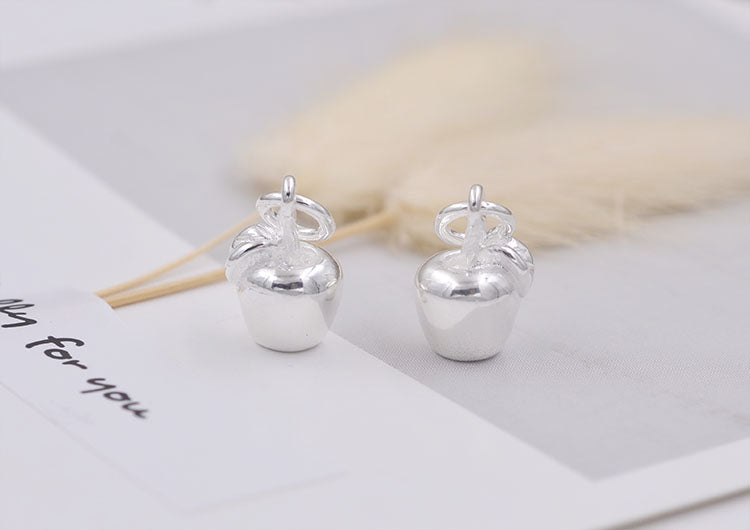 Sterling Silver Tiny Glossy Apple Charm Pendant S925 Finding