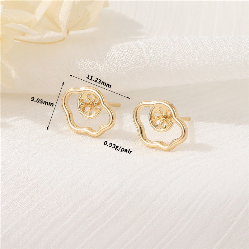 4 Cloud Circle Stud Earrings 14K GF Half Drilled Pearl Bead Blank