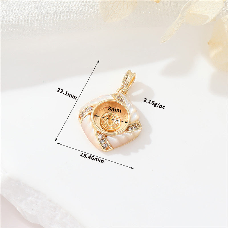 2 pendentifs à breloque carrés boucles d'oreilles clous d'oreilles coquille strass embelli 14K GF perle semi-percée perle vierge