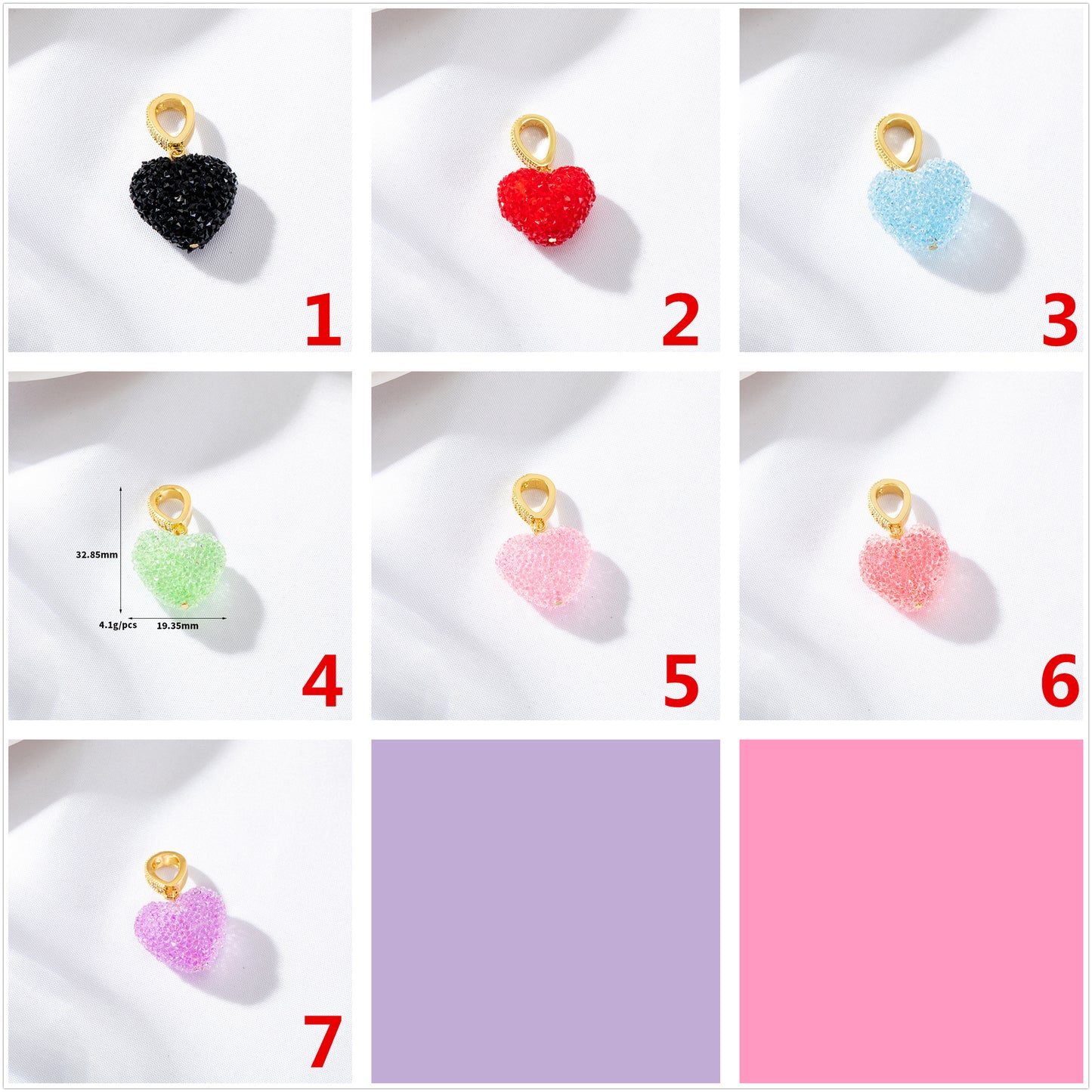 2 Heart Charm Pendant Rhinestone Embellished 14K GF