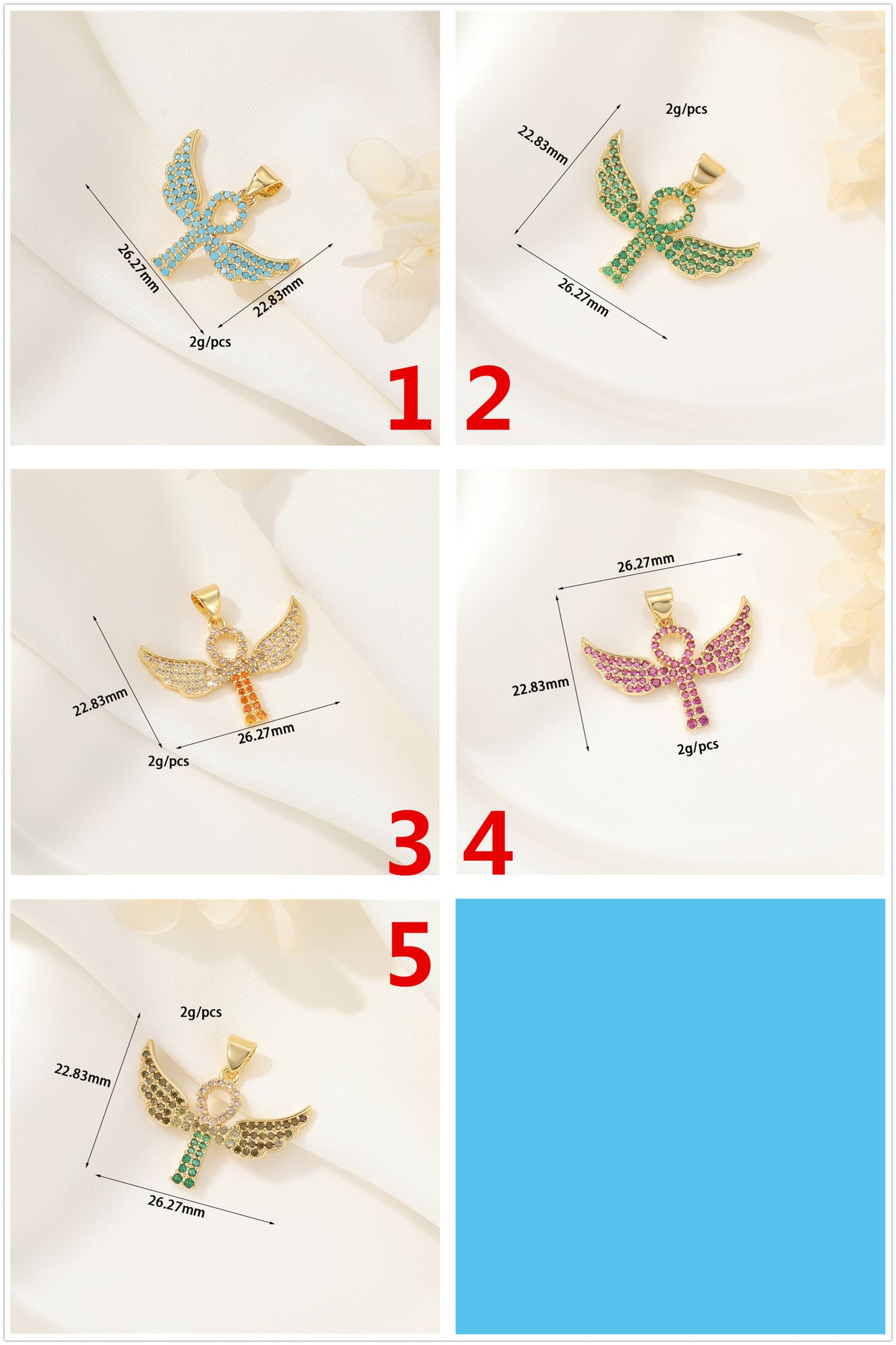 Angel Cross Charm Pendant Rhinestone Embellished 14K GF