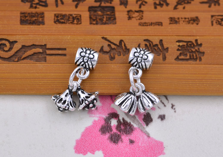 Perle de baril en argent sterling avec charme floral S925 Finding