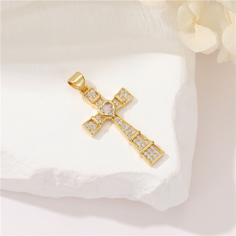 Pendentif à breloque 2 croix orné de strass 14K GF