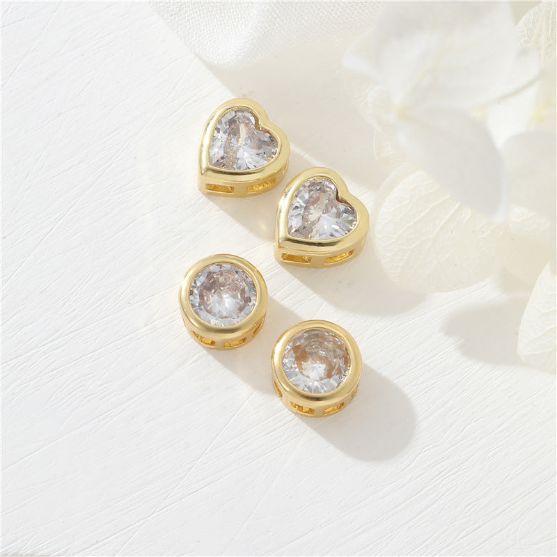 Perle ronde à 2 cœurs 14K GF, breloque strass embellie, entretoise de perles