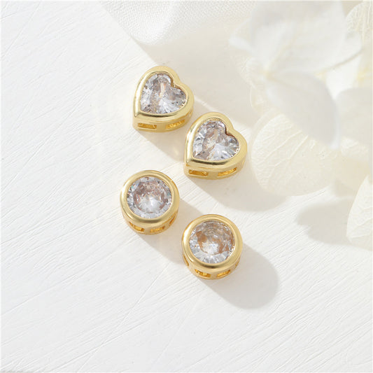Perle ronde à 2 cœurs 14K GF, breloque strass embellie, entretoise de perles