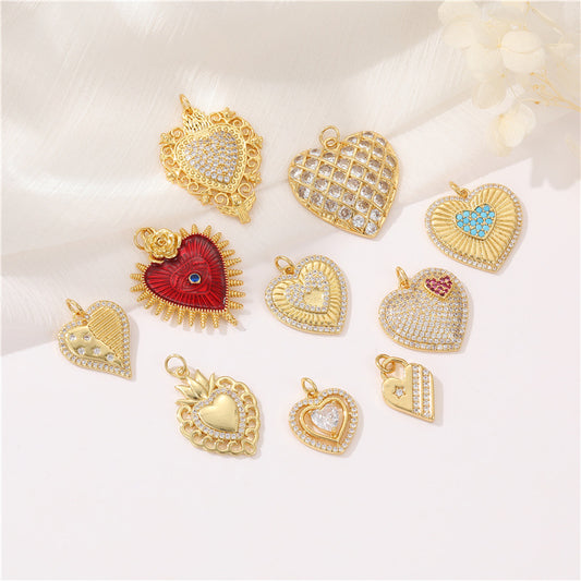 Pendentif à breloque 2 cœurs en émail époxy 14K GF strass embelli