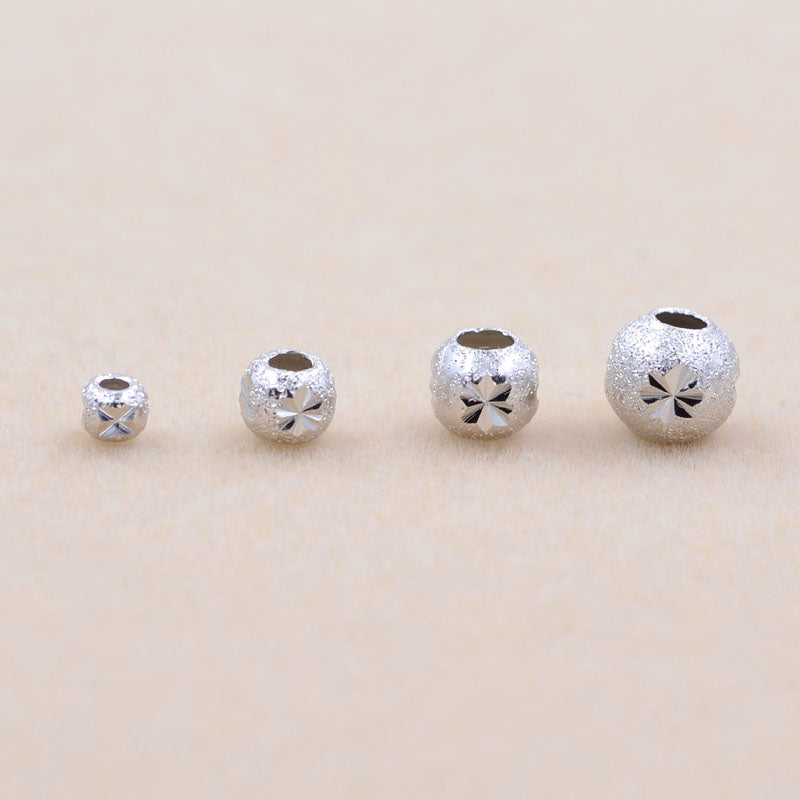 Sterling Silver Frosted Carved Round Bead Spacer S925 Finding