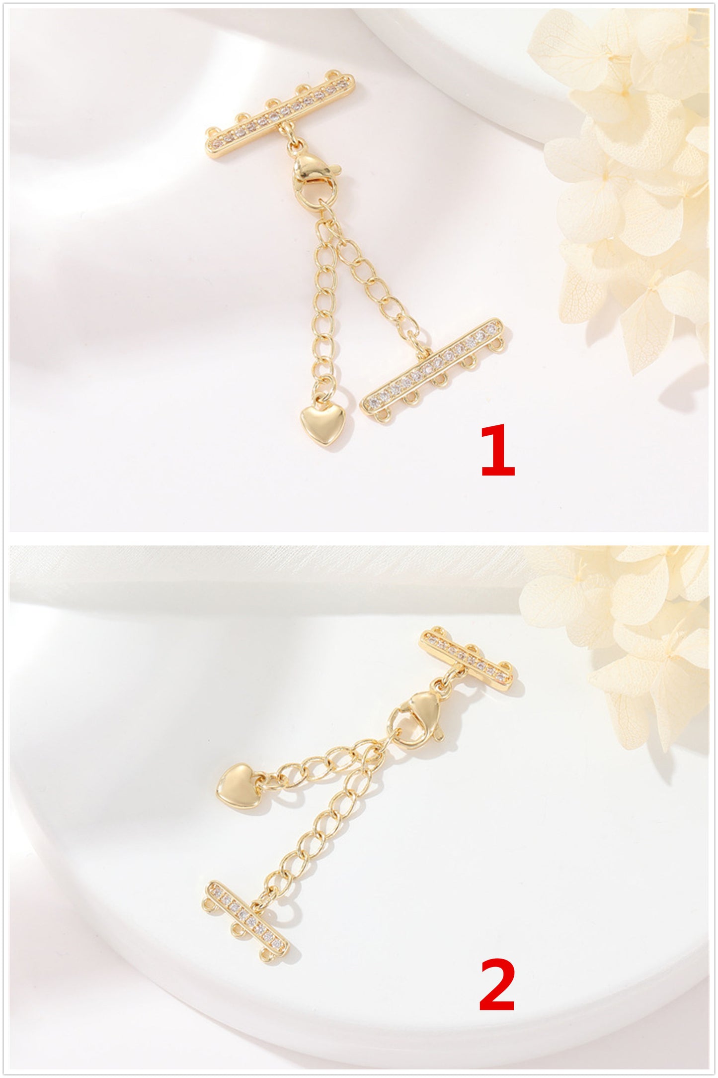 2 Multi Looped Stick Lobster Clasp with Extended Chain Extender Rhinestone Embellished 14K GF Pendant Clasps Connector