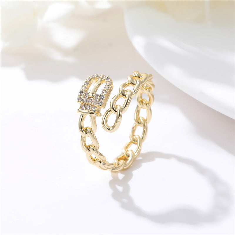 2 anneaux de déclaration ornés de strass, chaîne à cercle ouvert, étoile, lune, cœur, 14K GF