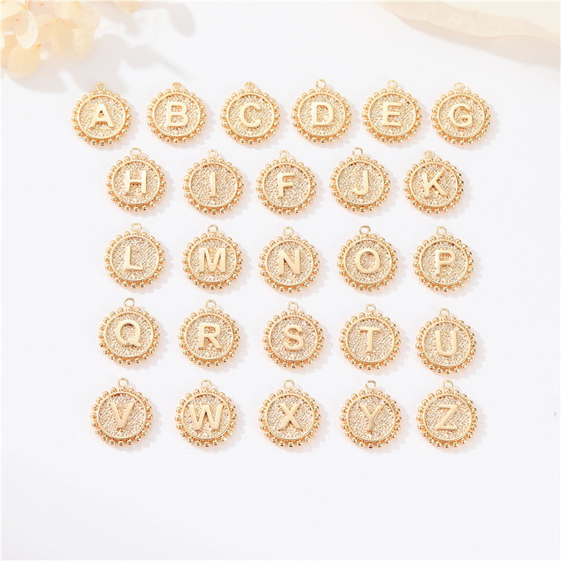 2 perles rondes à bord de pièce de monnaie initiale Alphabet AZ Charm Pendentif 14K GF