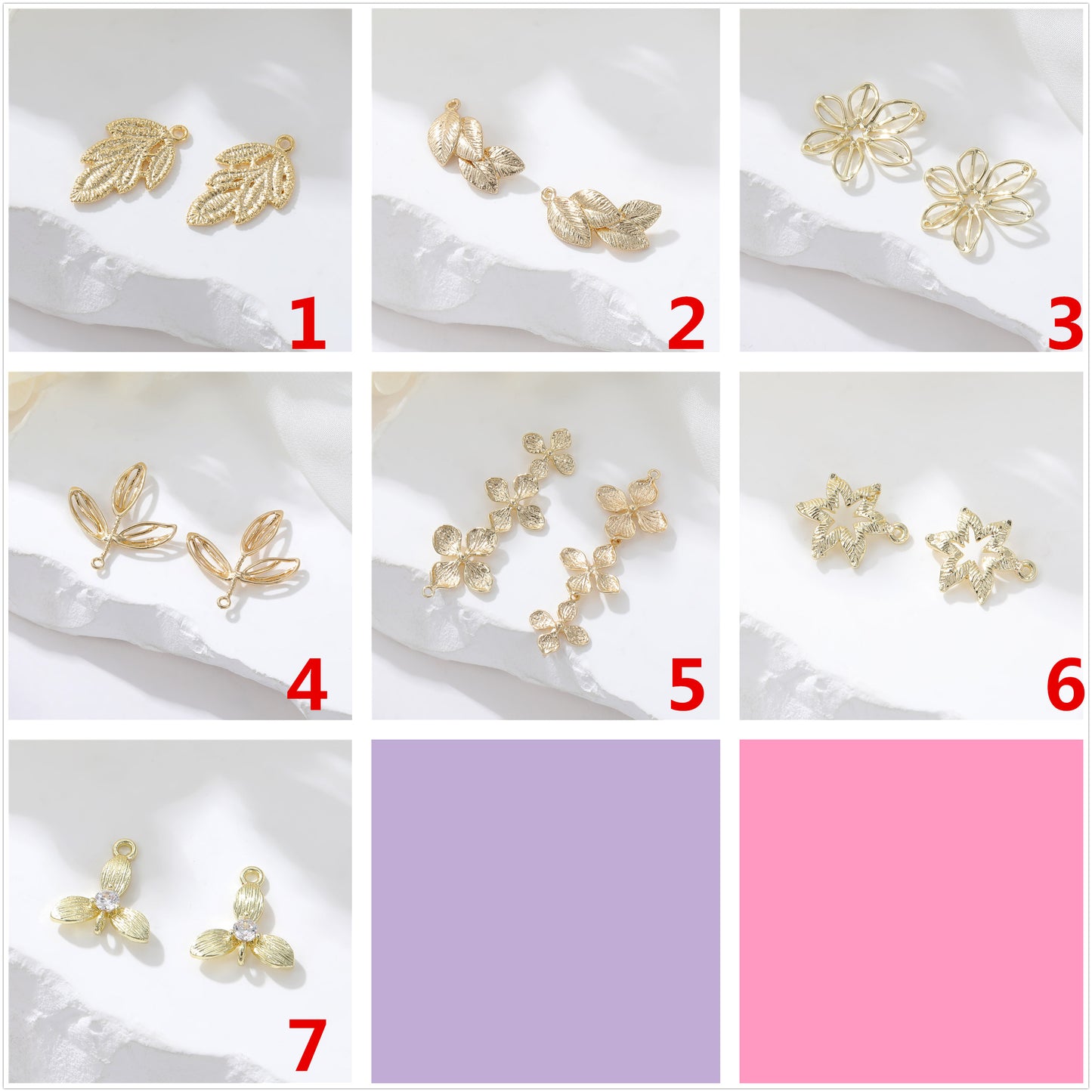 Pendentif à breloque 2 feuilles florales 14K GF