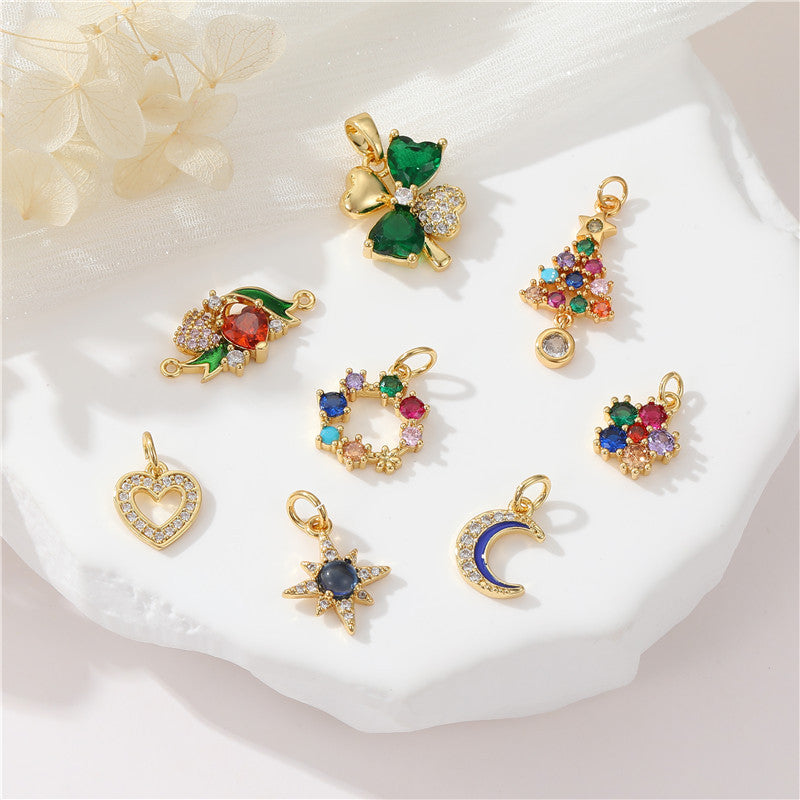 2 coeur floral lune cercle étoile arbre de Noël pendentif à breloque strass embelli 14K GF