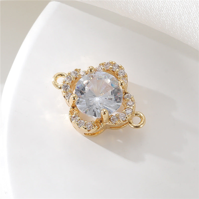 2 connecteurs de charme floral à double boucle ornés de strass 14K GF