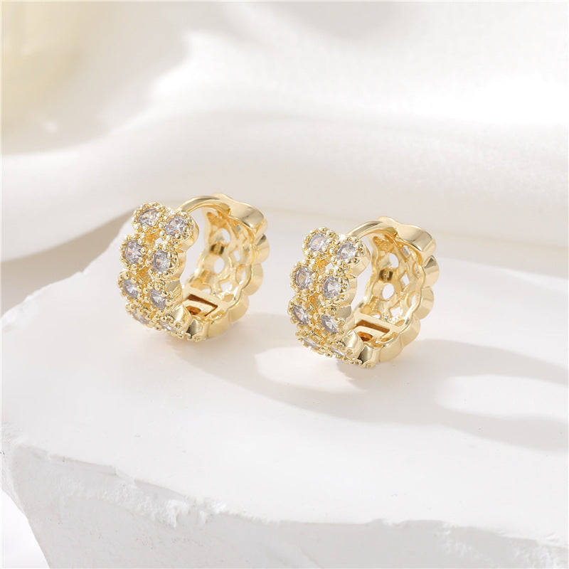 4 boucles d'oreilles créoles rondes ornées de strass 14K GF Earing