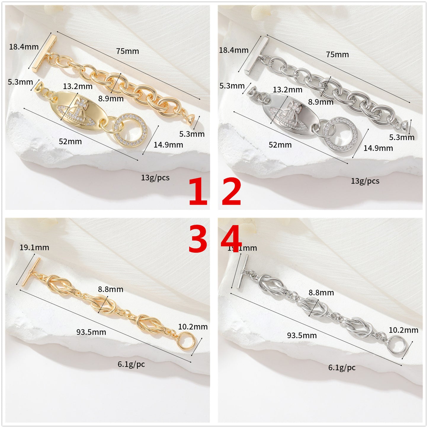 2 Saturn Crown Cable Chain Floral Wheel Lock OT Clasp 14K GF Resin Pearl Rhinestone Embellished Clasps Connector