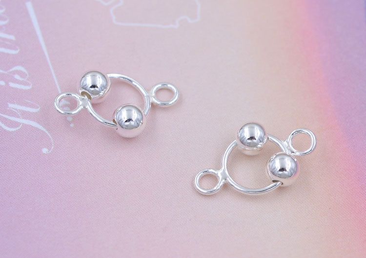 Argent sterling minuscule double boucle perles ovale cercle charme connecteur S925 trouver