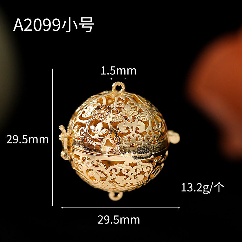 2 boîtes de prière rondes creuses, boule d'aromathérapie, parfum de vigne florale, pendentif à breloque 14K GF