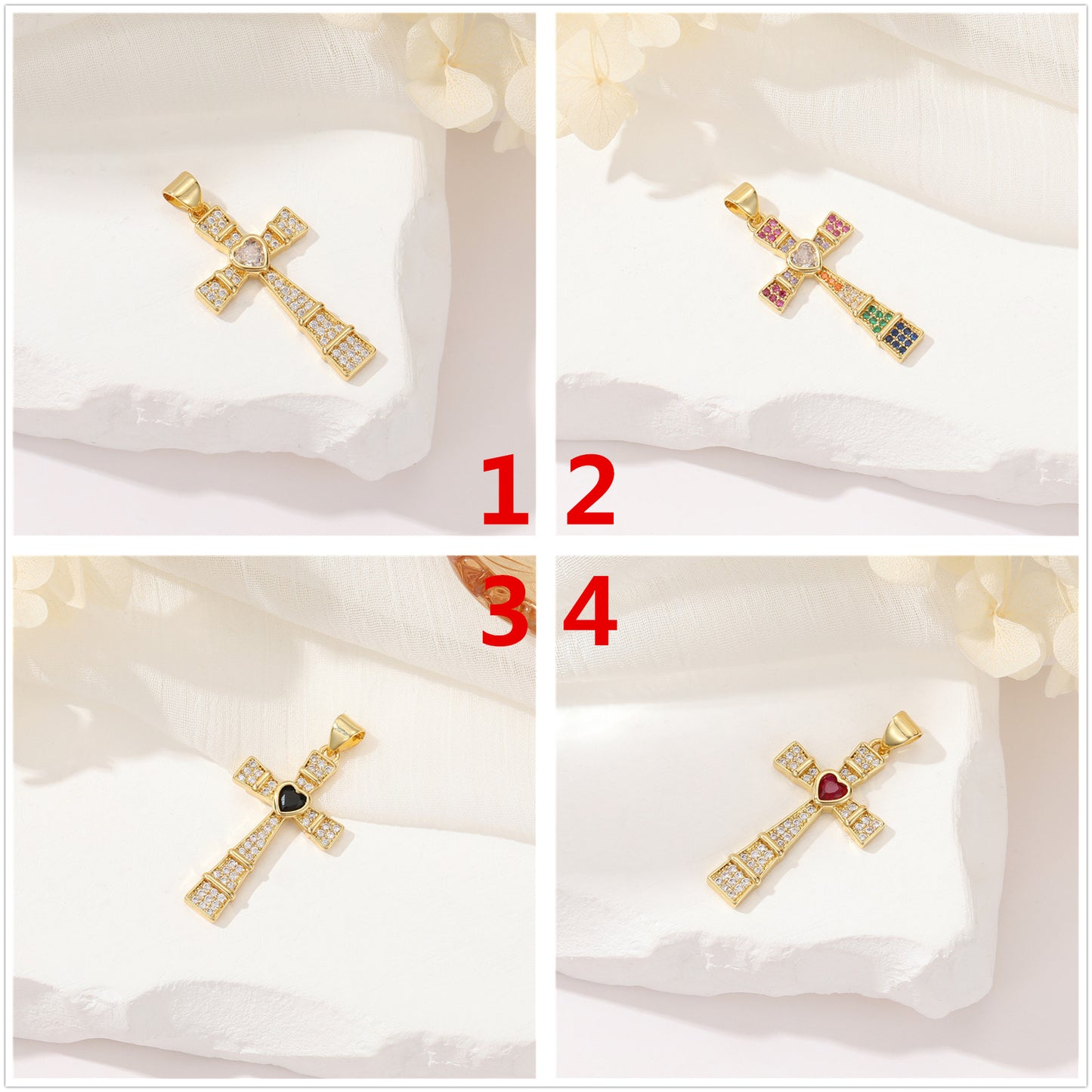 Pendentif à breloque 2 croix orné de strass 14K GF