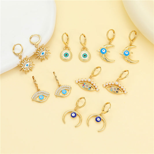 4 boucles d'oreilles créoles à breloques en émail époxy avec perles en strass ornées de perles 14K GF
