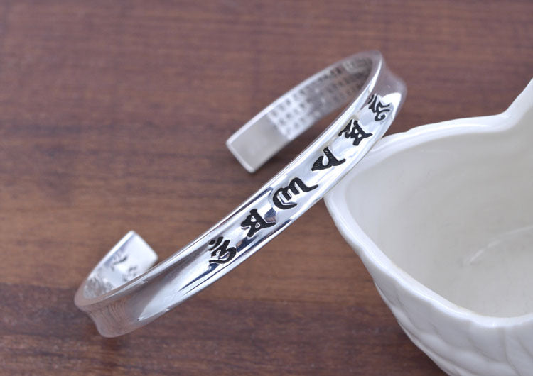 Sterling Silver Open Circle Om Mani Padme Hum Bangle S925 Finding
