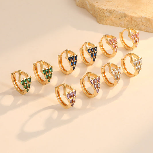 4 boucles d'oreilles triangle créoles trapèze ornées de strass 14K GF