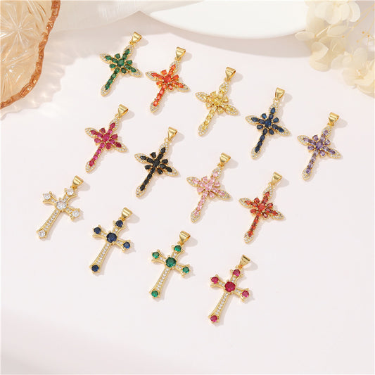 Pendentif à breloque 2 croix orné de strass 14K GF