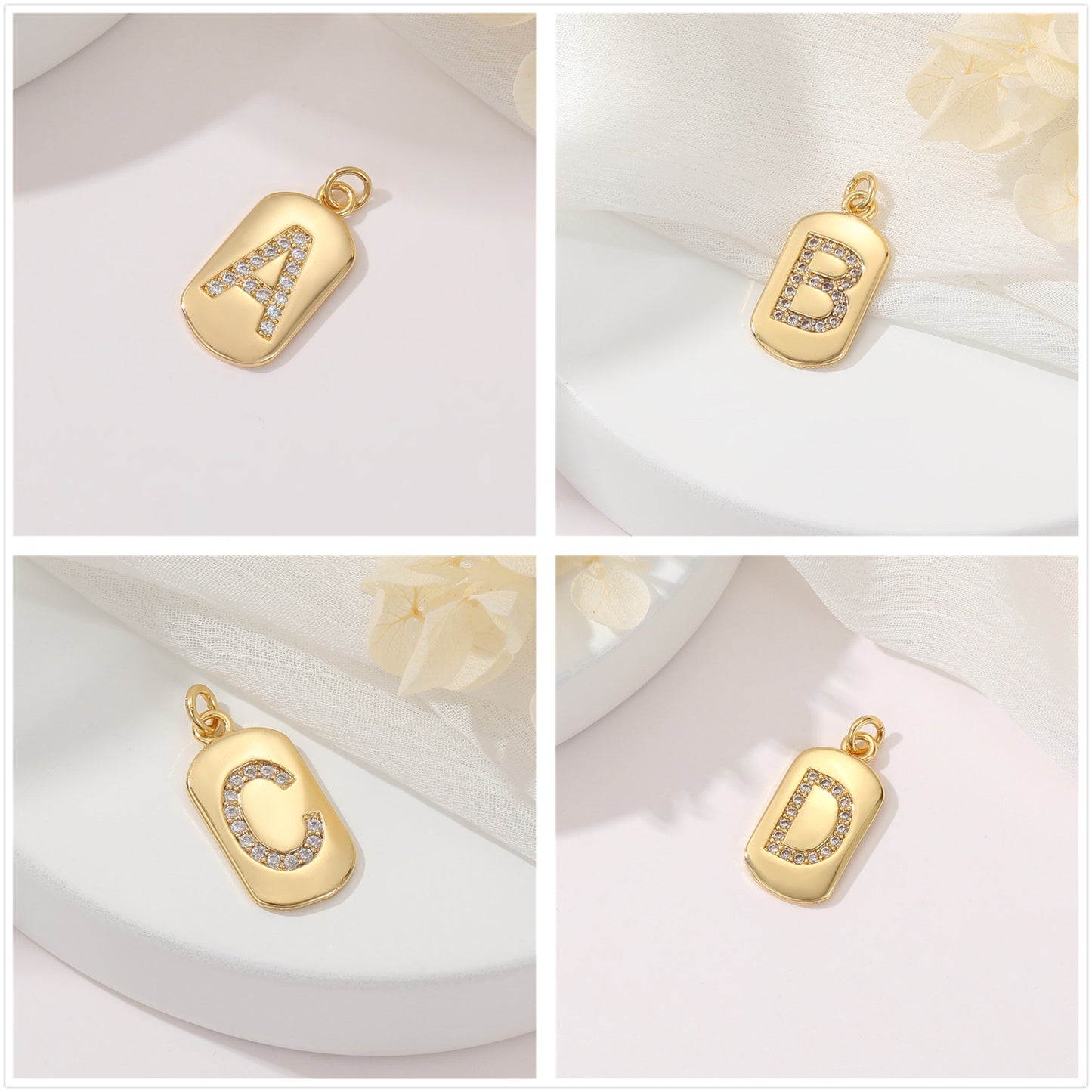 2 pendentif à breloque initiale Alphabet AZ orné de strass 14K GF