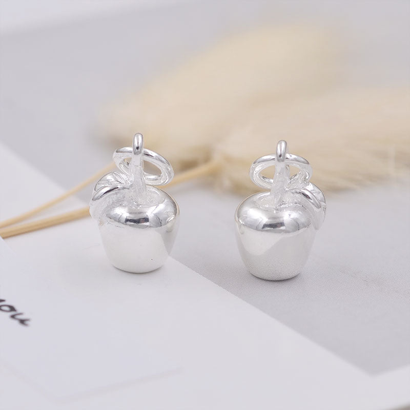 Sterling Silver Tiny Glossy Apple Charm Pendant S925 Finding