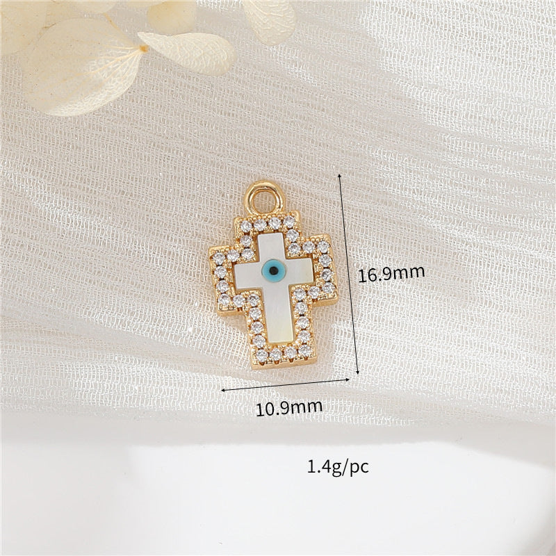 2 Kreuz Hand Rundes Auge Blumen Herz Schmetterling Charm Anhänger Harz Strass verziert 14K GF