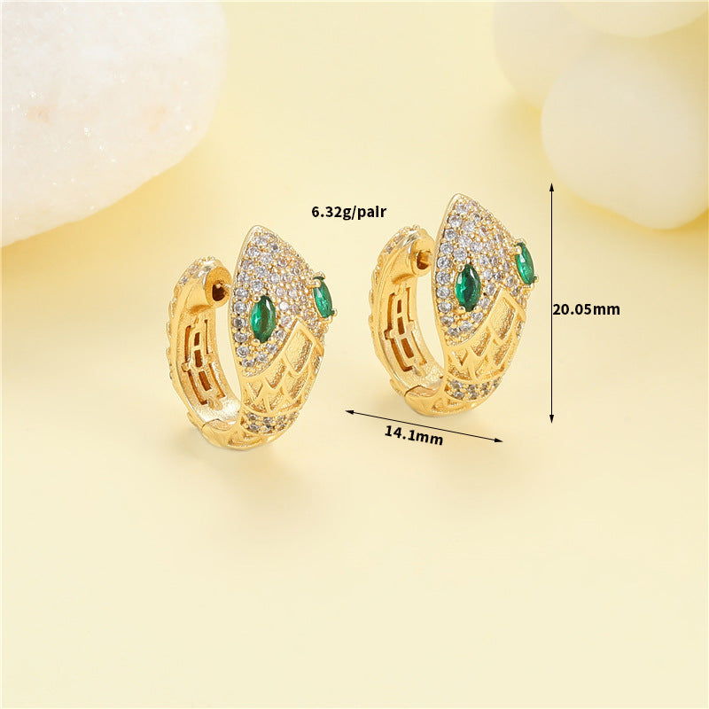 4 boucles d'oreilles créoles serpent ornées de strass 14K GF Earing