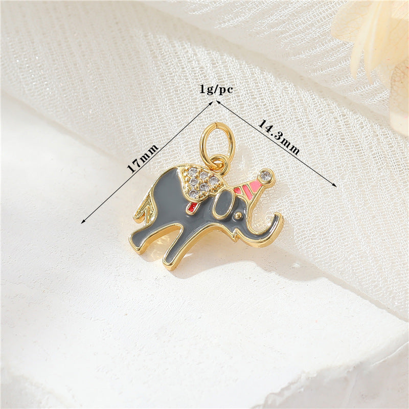 2 pendentif à breloque éléphant lapin conque strass embelli 14K GF