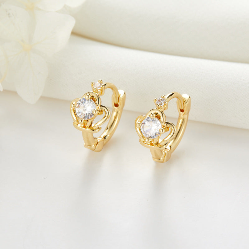 Boucles d'oreilles rondes en forme de tortue, 4 couronnes, nœud papillon, arbre floral, cœur, ornées de strass, 14K GF