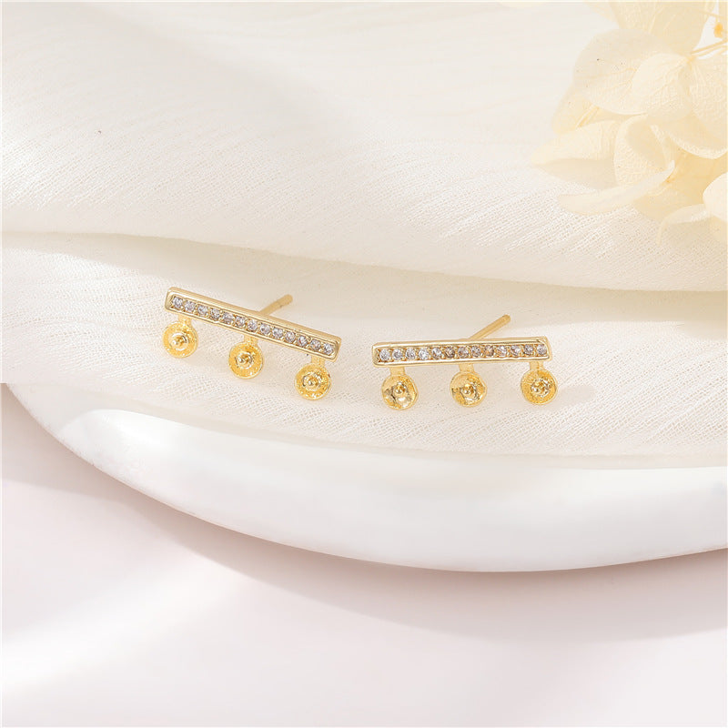 4 Multi Stick Stud Earrings Rhinestone Embellished 14K GF Half Drilled Pearl Bead Blank