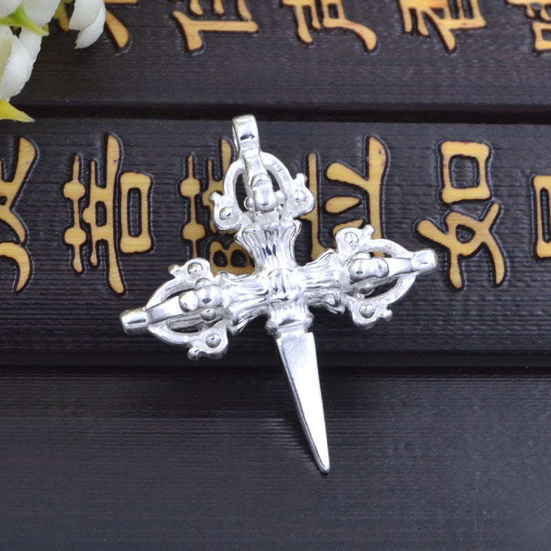 Sterling Silver Tiny Crossing Vajra Subduing Demonic Pestle Charm Pendant S925 Finding