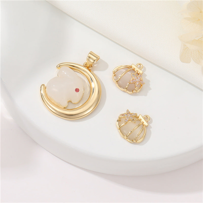 2 Lune Lapin Coquille Étoile de Mer Charme Pendentif Résine Strass Embelli 14K GF